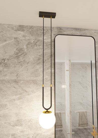 Bioledex Tonsern Pendelleuchte E14 schwarz/gold opal 15x115x15cm Made in Europe