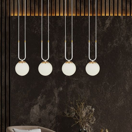 Bioledex Tonsern Pendelleuchte 4-fach E14 weiß/gold opal 92x115x15cm Made in Europe