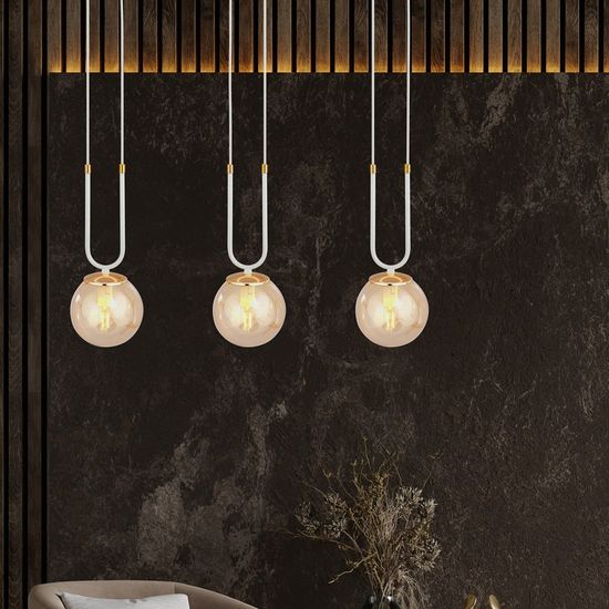 Bioledex Tonsern Pendelleuchte 3-fach E14 weiß/gold amber 70x115x15cm Made in Europe