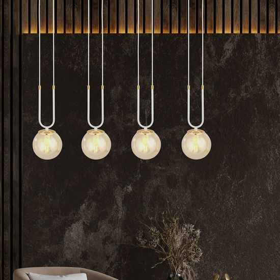Bioledex Tonsern Pendelleuchte 4-fach E14 weiß/gold amber 92x115x15cm Made in Europe