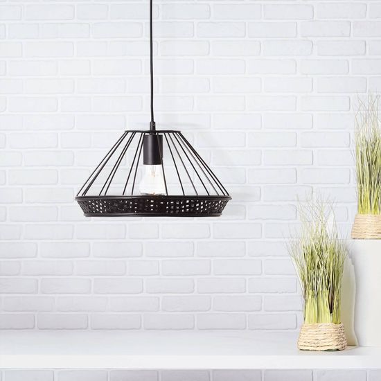 Brilliant Tory Pendelleuchte, 1-flammig E27 Schwarz Matt Rattan 99264/06