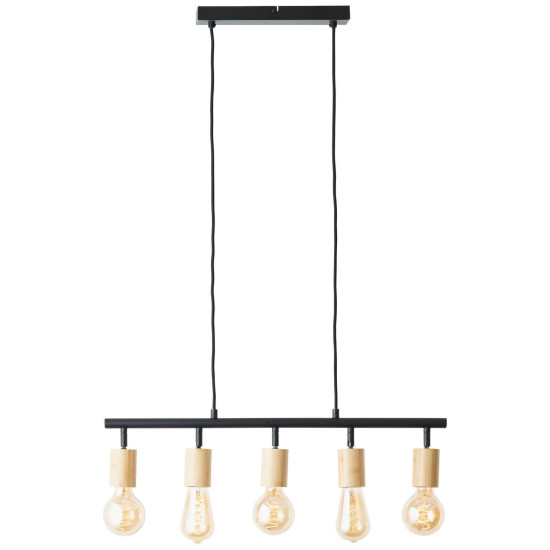 Brilliant Tiffany Balkenpendel, 5-flammig E27 Schwarz Matt Natur 99684/76