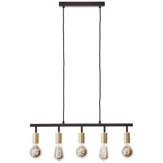 Brilliant Tiffany Balkenpendel, 5-flammig E27 Schwarz Matt Messing Gebürstet 99684/78