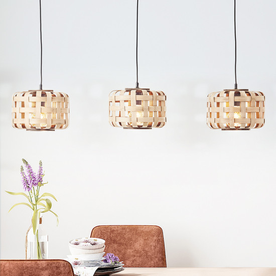 Brilliant Woodline Pendelleuchte, 3-flammig E27 Natur Schwarz FSC 99810/09