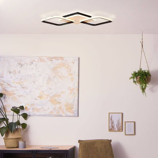 Brilliant Dennet LED Deckenleuchte 62x62cm, 2-flammig 40W Warmweiß Schwarz Holz Memory Funktion G99750/76