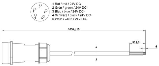 Deko-Light Weipu HQ 12/24/48V Einspeisekabel 5-polig, 1m, IP67 940029