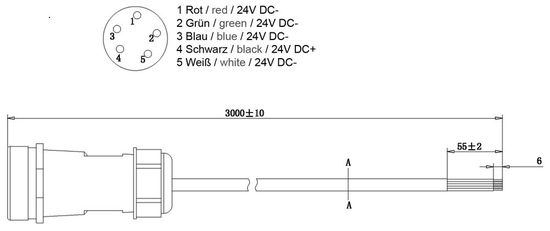 Deko-Light Weipu HQ 12/24/48V Einspeisekabel 5-polig, 3m, IP67 940030