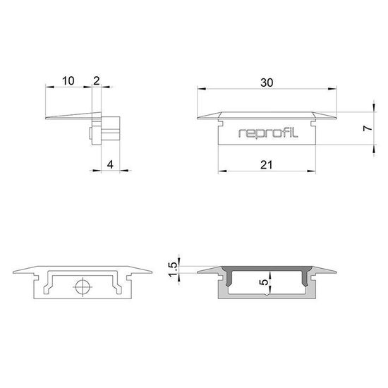 Deko-Light Endkappe P-ET-01-15 Set 2 Stk, Grau, 30mm 978111