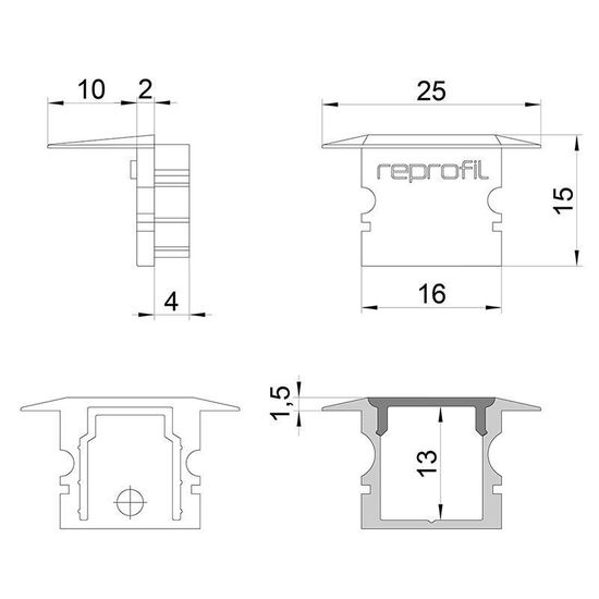 Deko-Light Endkappe P-ET-02-10 Set 2 Stk, Schwarz, 25mm 978132