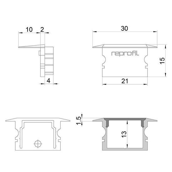 Deko-Light Endkappe P-ET-02-15 Set 2 Stk, Grau, 30mm 978151
