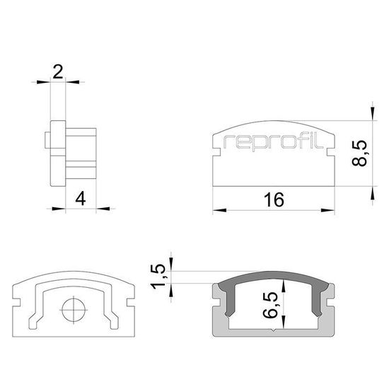 Deko-Light Endkappe F-AU-01-10 Set 2 Stk, Grau, 16mm 978511