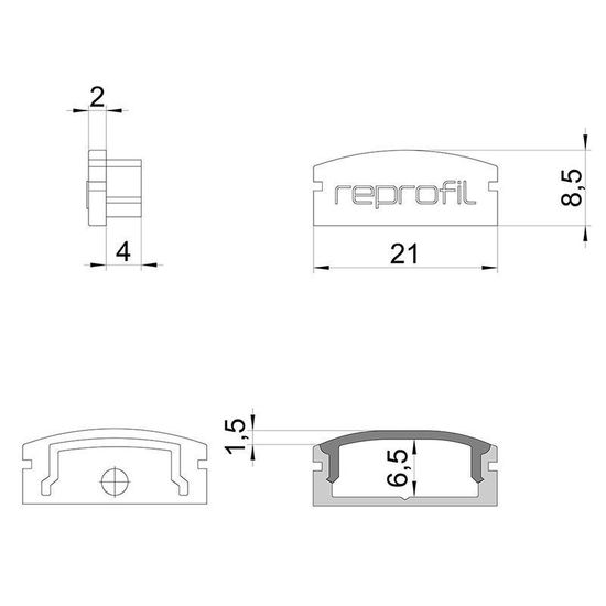 Deko-Light Endkappe F-AU-01-15 Set 2 Stk, Schwarz, 21mm 978532