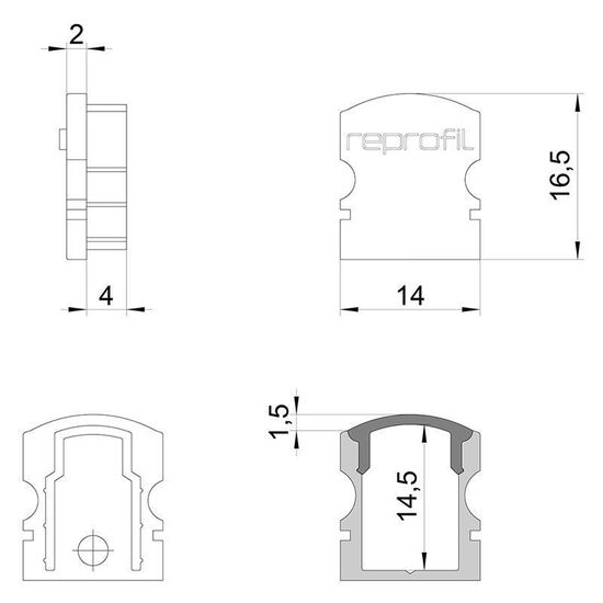 Deko-Light Endkappe F-AU-02-08 Set 2 Stk, Grau, 14mm 978541