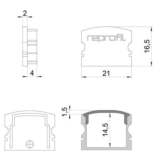 Deko-Light Endkappe F-AU-02-15 Set 2 Stk, Grau, 21mm 978571