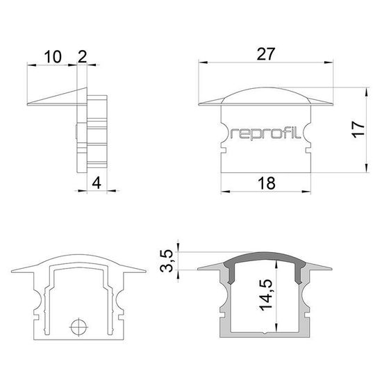 Deko-Light Endkappe F-ET-02-12 Set 2 Stk, Grau, 27mm 978641