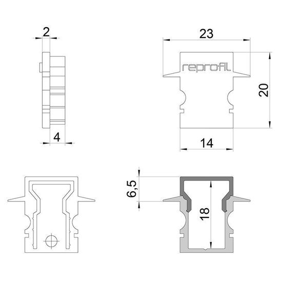 Deko-Light Endkappe H-ET-02-08 Set 2 Stk, Schwarz, 23mm 979142