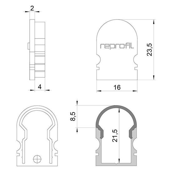 Deko-Light Endkappe R-AU-02-10 Set 2 Stk, Grau, 16mm 979521