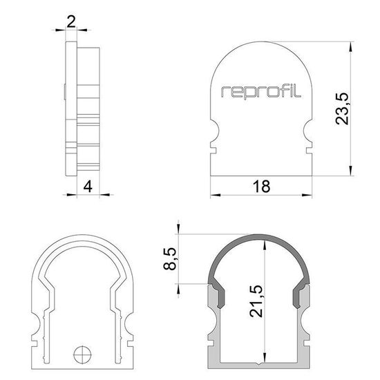 Deko-Light Endkappe R-AU-02-12 Set 2 Stk, Weiß, 18mm 979530