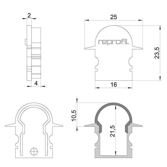 Deko-Light Endkappe R-ET-02-10 Set 2 Stk, Weiß, 25mm 979560