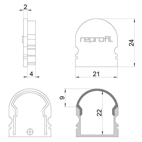 Deko-Light Endkappe R-AU-02-15 Set 2 Stk, Grau, 21mm 979611