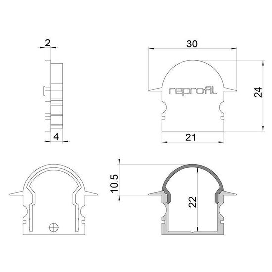 Deko-Light Endkappe R-ET-02-15 Set 2 Stk, Schwarz, 30mm 979652