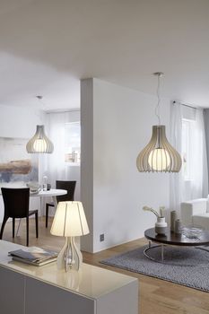 Eglo 96211 Tindori Pendelleuchte E27 50cm Holz Glas weiss
