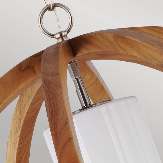Elstead Allier Hängeleuchte E27 72cm Helles Holz, Stahl gebürstet