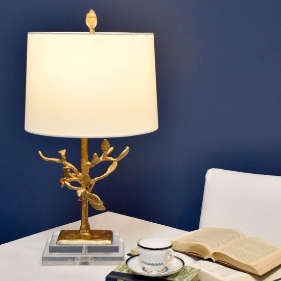 Elstead Audubon Park Tischleuchte E27 Gebeiztes Gold Creme