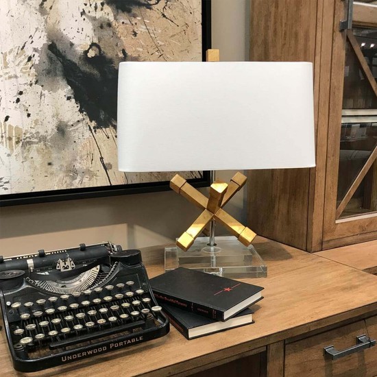 Elstead Jackson Square Tischleuchte E27 Gebeiztes Gold Creme