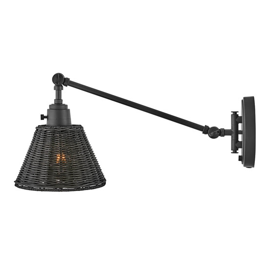 Elstead Arti  Wandleuchte E27 Schwarz, schwarzer Rattan Schirm Rattan schwarz