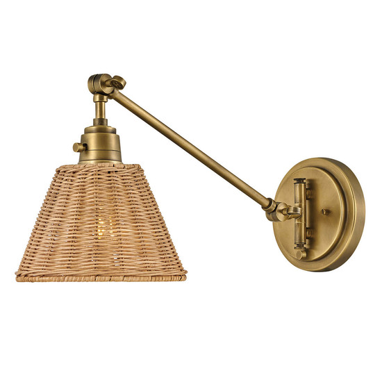 Elstead Arti  Wandleuchte E27 Hertiage Messing, Rattan Schirm Glas klar