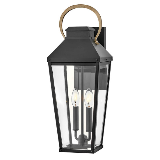 Elstead Dawson Außenwandleuchte E14 2-fach Schwarz mit brünierten Bronze Akzenten Klar IP44