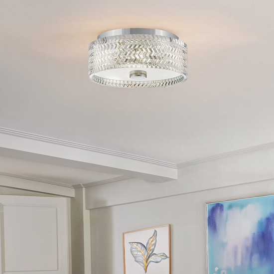 Elstead Elle Deckenleuchte E27 2-fach Chrom Glas geätzt mit Chevron Muster