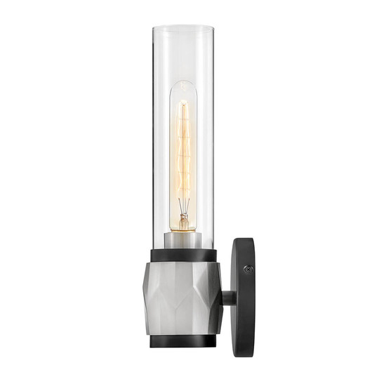Elstead Ellison Wandleuchte E27 Schwarz mit Nickel gebürstet Glas klar IP44