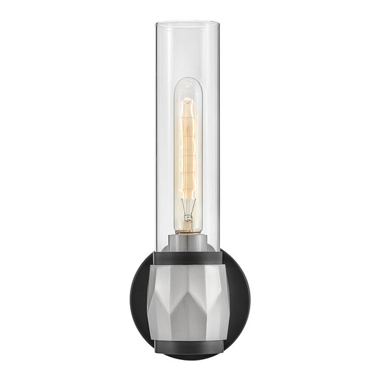 Elstead Ellison Wandleuchte E27 Schwarz mit Nickel gebürstet Glas klar IP44