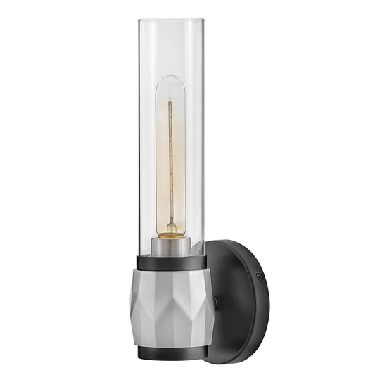 Elstead Ellison Wandleuchte E27 Schwarz mit Nickel gebürstet Glas klar IP44