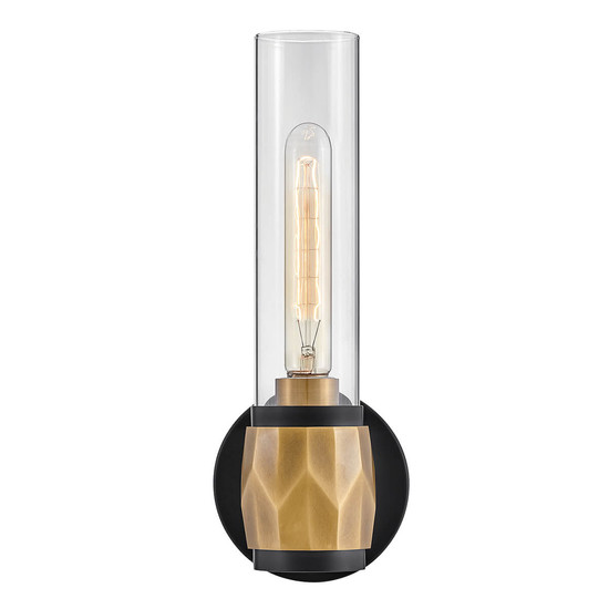 Elstead Ellison Wandleuchte E27 Schwarz mit Heritage-Messing Glas klar IP44