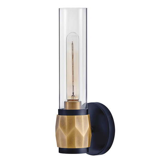 Elstead Ellison Wandleuchte E27 Schwarz mit Heritage-Messing Glas klar IP44