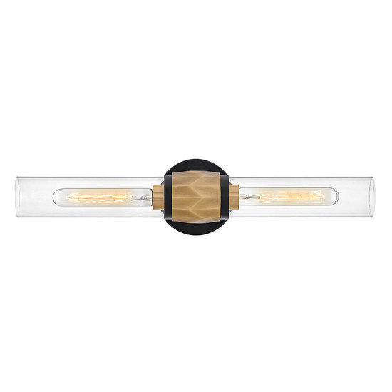 Elstead Ellison Wandleuchte E27 2-fach Schwarz mit Heritage-Messing Glas klar IP44