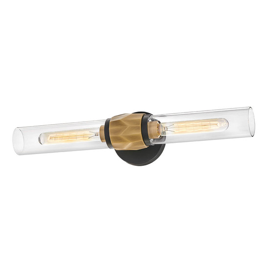 Elstead Ellison Wandleuchte E27 2-fach Schwarz mit Heritage-Messing Glas klar IP44