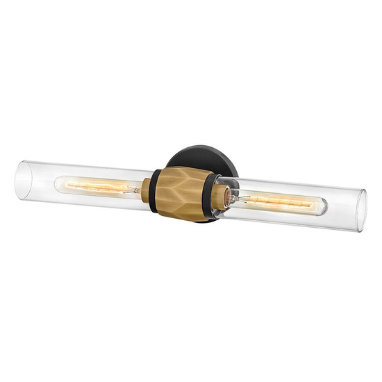 Elstead Ellison Wandleuchte E27 2-fach Schwarz mit Heritage-Messing Glas klar IP44