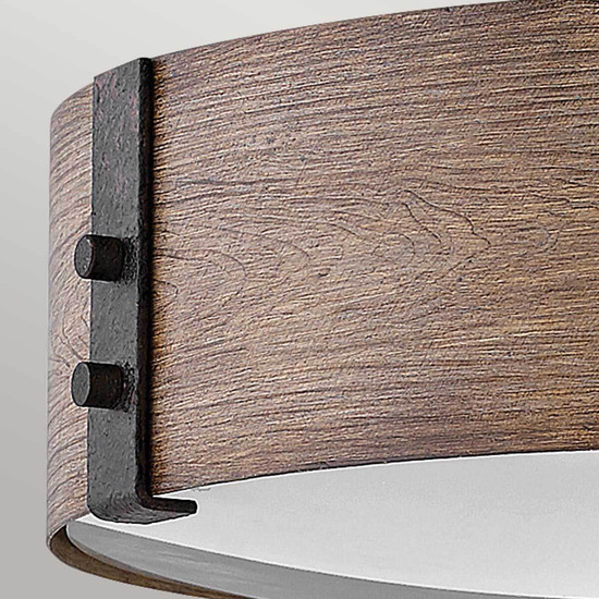 Elstead Sawyer Außen-Deckenleuchte E14 3-fach Sequoia-Holzoptik mit rostfarbenen Eisenakzenten Holzoptik IP44