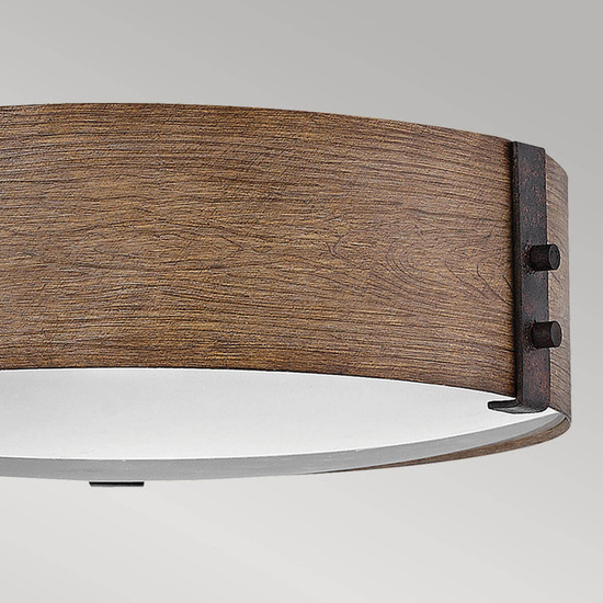 Elstead Sawyer Außen-Deckenleuchte E14 3-fach Sequoia-Holzoptik mit rostfarbenen Eisenakzenten Holzoptik IP44
