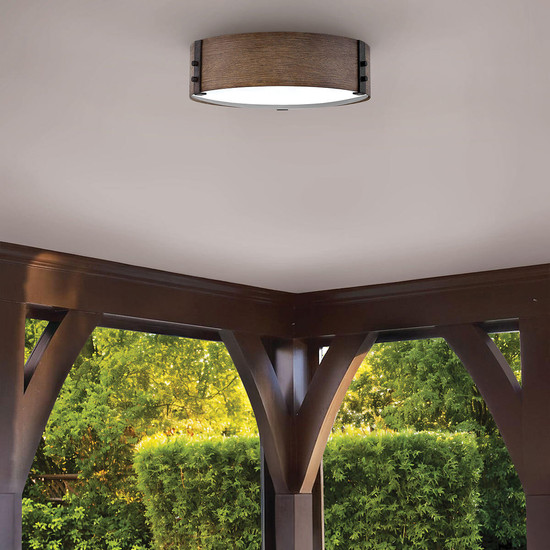 Elstead Sawyer Außen-Deckenleuchte E14 3-fach Sequoia-Holzoptik mit rostfarbenen Eisenakzenten Holzoptik IP44