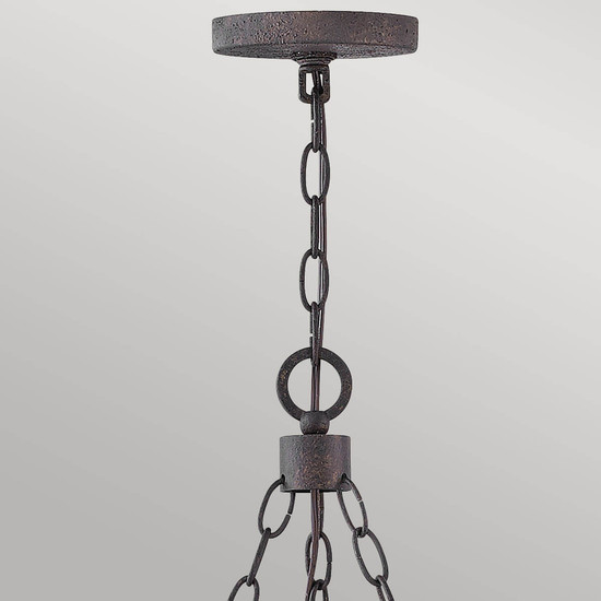 Elstead Sawyer Außen-Kronleuchter E14 6-fach Sequoia-Holzoptik mit rostfarbenen Eisenakzenten und klarem Glas mit Sprenkeln Glas mit Luftbläschen IP44