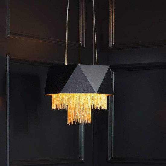 Elstead Zuma Hängeleuchte E27 6-fach 36cm Satinschwarz, Gold