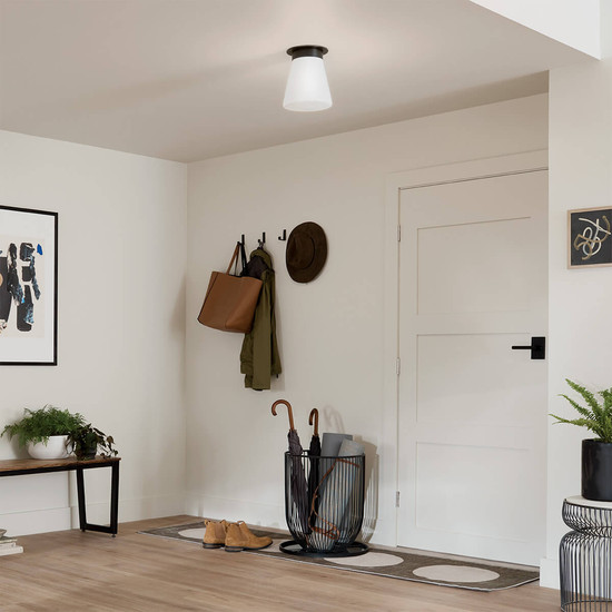 Elstead Albers Deckenleuchte E27 Schwarz Opalglas