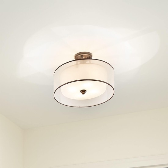 Elstead Lacey Deckenleuchte E27 4-fach Mission Bronze helle Umbra, Erd-Farbe, metallisch gefrostet