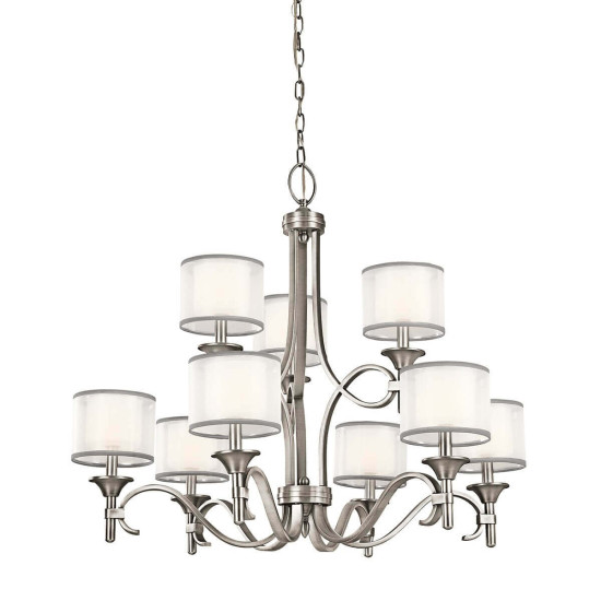 Elstead Lacey Kronleuchter E14 9-fach Antikes Zinn Weiss-organza
