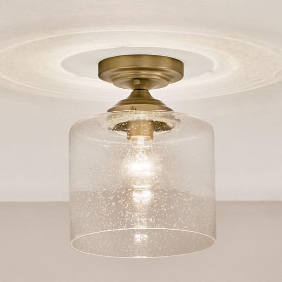 Elstead Winslow Deckenleuchte E27 Naturmessing Glas mit Luftbläschen